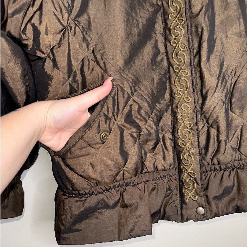 London Fog Towne Quilted Puffer Jacket Dark Olive/Brown Medium Insulated/Lined - Picture 5 of 6